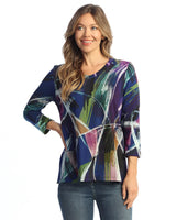 Cotton Spandex Rounded V-Neck Top W/ Side Slits - KS1