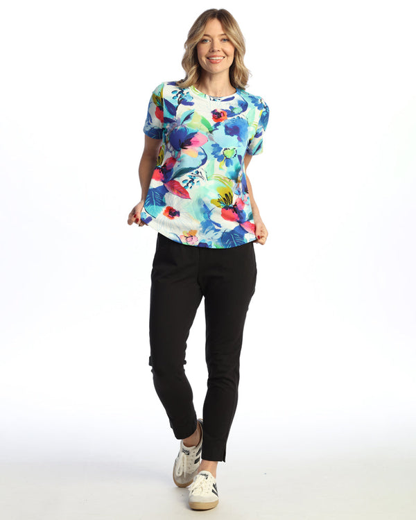 "Charlotte" Cotton Spandex Round Neck Short Sleeve Top - KS2-2059