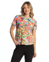 "Meadows" Cotton Spandex Round Neck Short Sleeve Top - KS2-2085