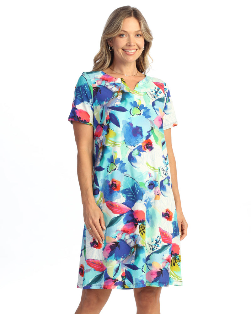 Cotton Spandex Notch Neck Shift Dress- KS4