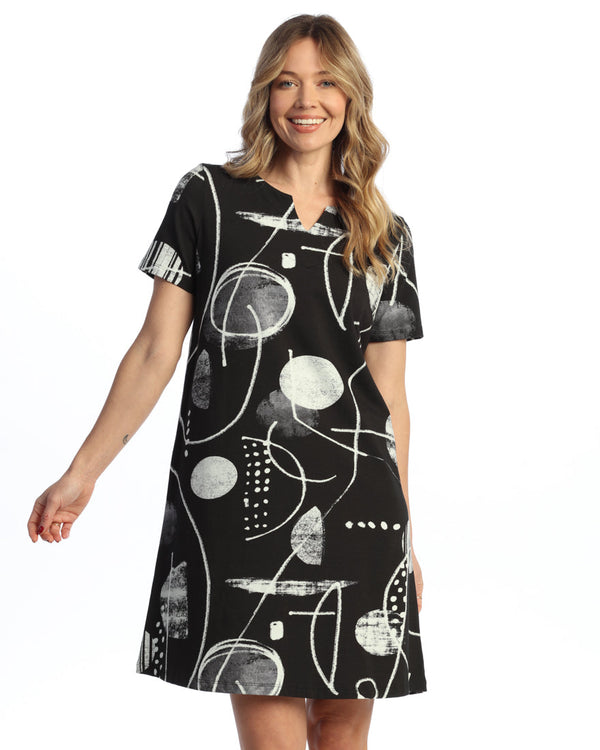 "Canvas" Cotton Spandex Notch Neck Shift Dress- KS4-2069