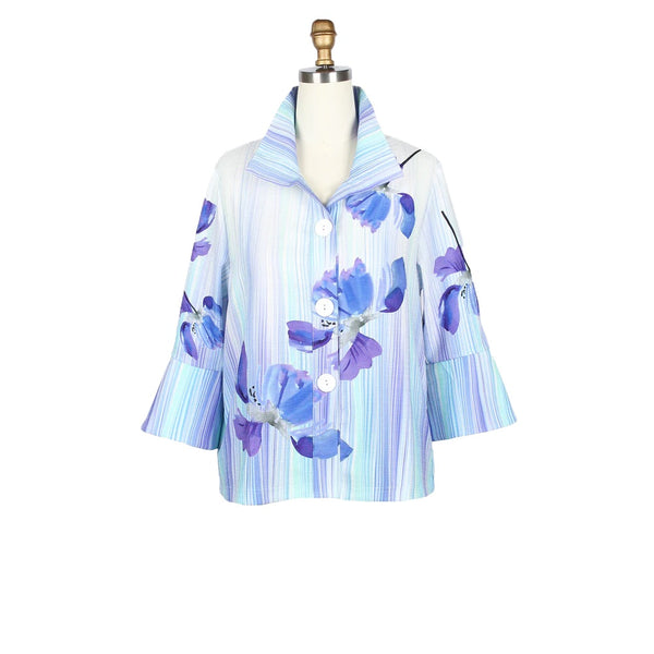 Abstract Floral Stripe Print Jacket - 5075