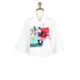 Collage Art Print Cropped Jacket - 5085-Wht