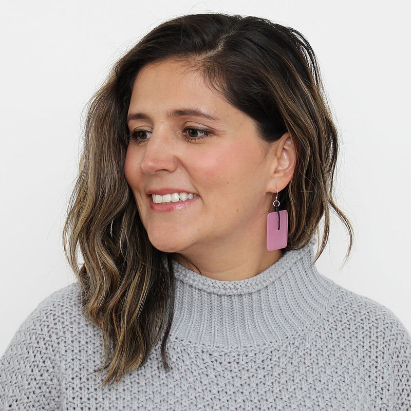 Pink Rectangle Dangle Earrings