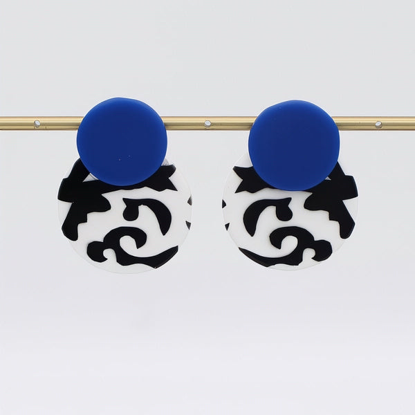 Blue, Black and White Lola Statement Earrings
