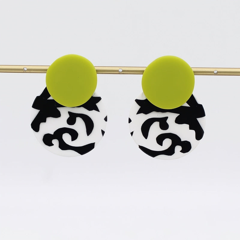 Lime, Black and White Lola Statement Earrings