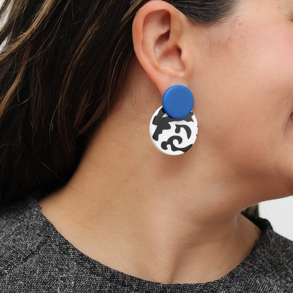 Blue, Black and White Lola Statement Earrings