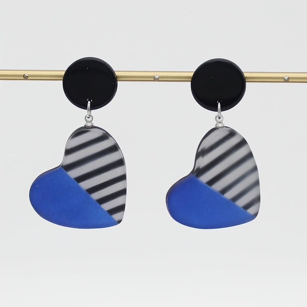 Blue Stripe Frosted Heartstrings Earring
