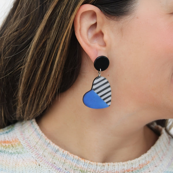 Blue Stripe Frosted Heartstrings Earring