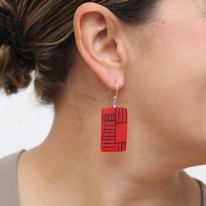 Red Geovibe Drop Earring