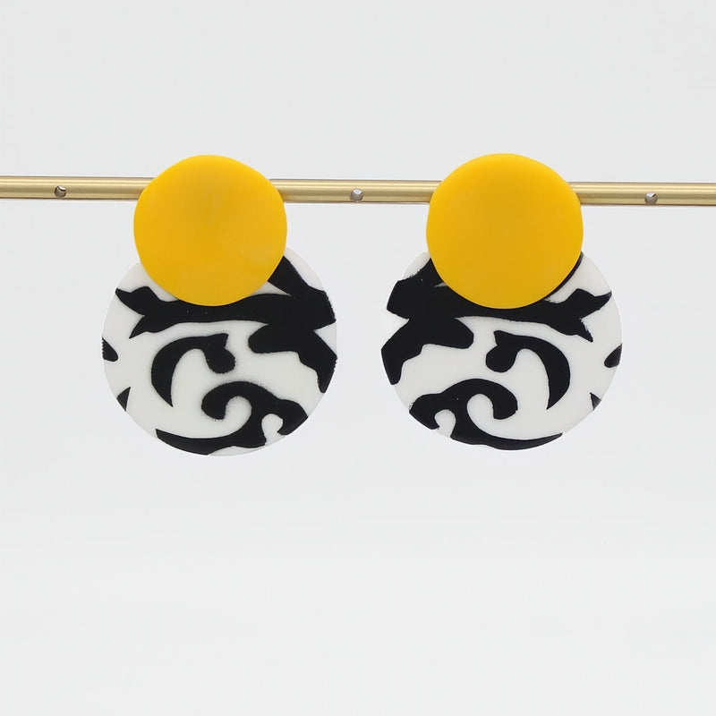 Yellow, Black and White Lola Statement Earrings