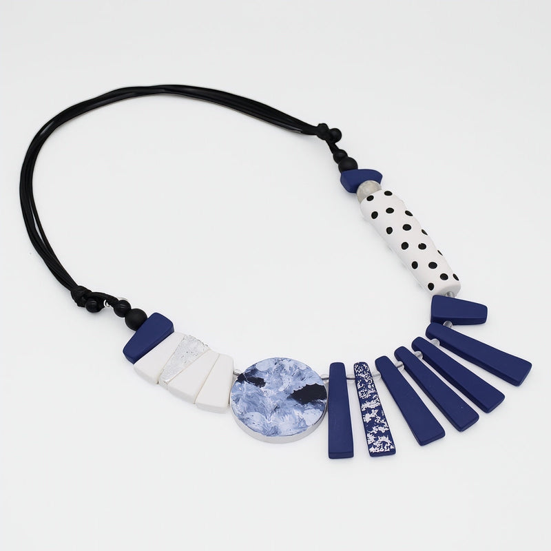 Blue and White Eclectic Adjustable Necklace