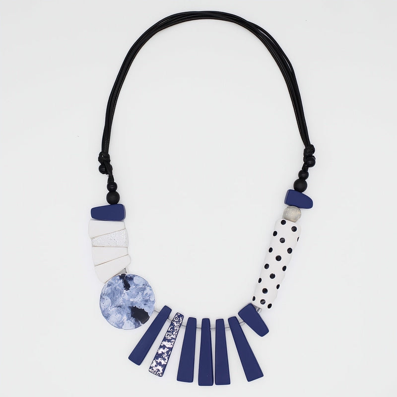 Blue and White Eclectic Adjustable Necklace