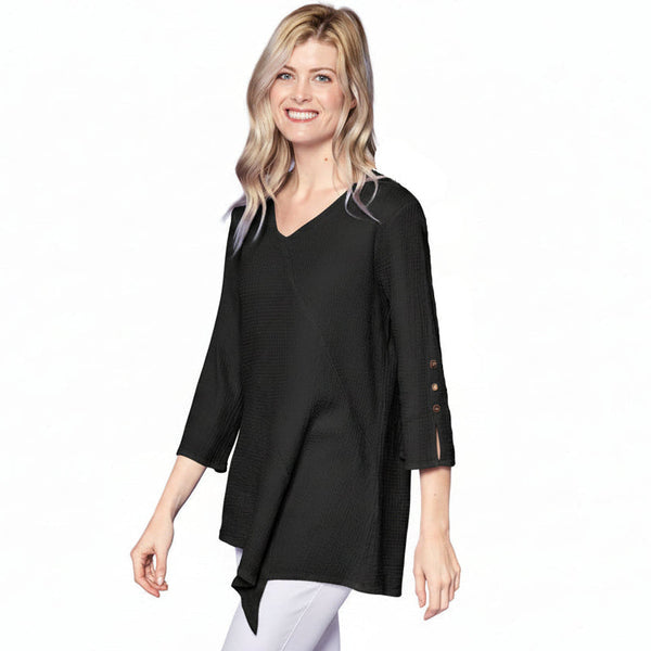 Lightweight V-Neck Waffle Tunic in Black - LW102-BK
