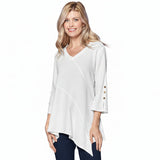 Asymmetric V-Neck Waffle Tunic in White - LW102-WHT