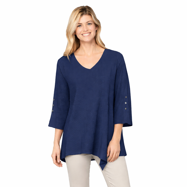 Asymmetric V-Neck Waffle Tunic in Navy Blue - LW102-NVY