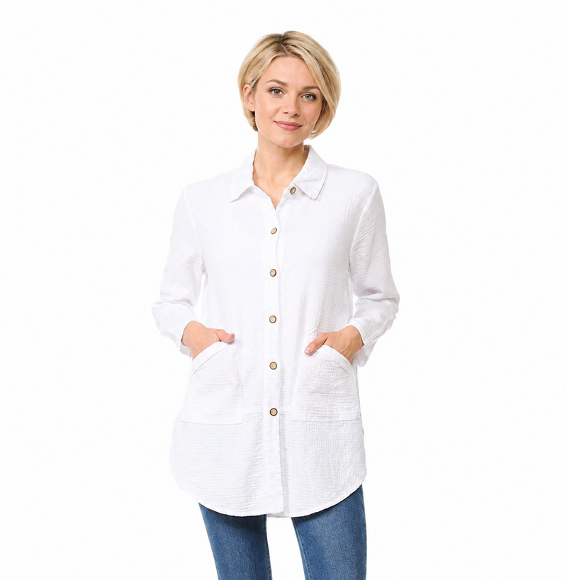 Lightweight Waffle Shirt Jacket in White - LW110-WHT