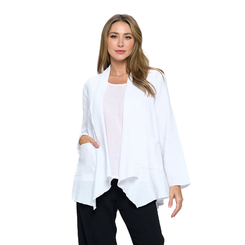 Lightweight Waffle Cardigan in White - LW-116-WHT