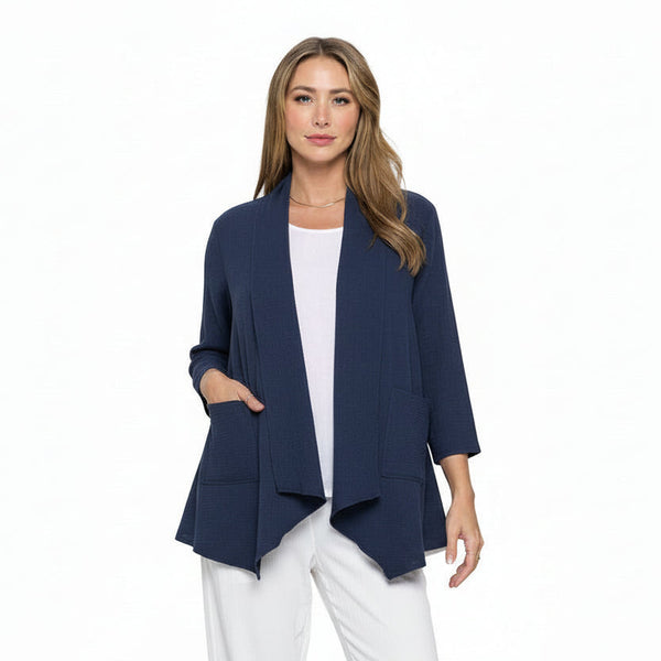 Open Front Waffle Cardigan in Navy- LW116-NVY