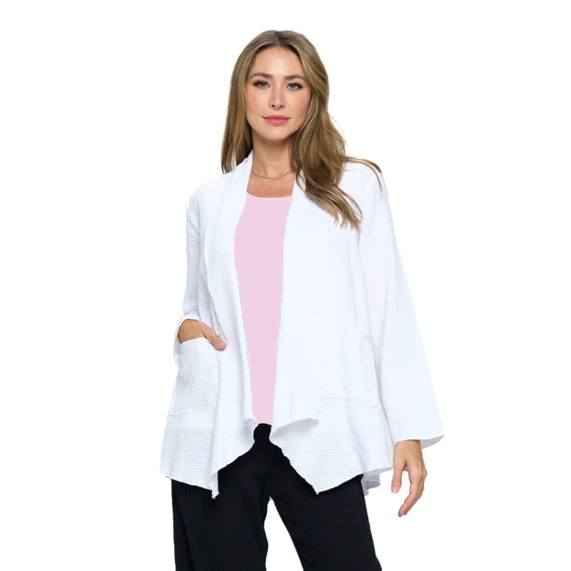 Lightweight Waffle Cardigan in White - LW-116-WHT