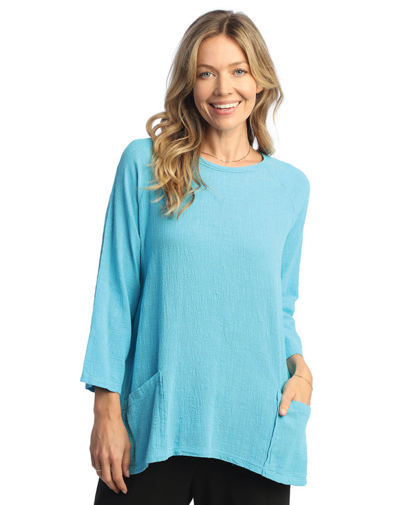 Mineral Washed Gauze Tunic in Emerald Blue - M103-EMLD - Sizes S & M Only!