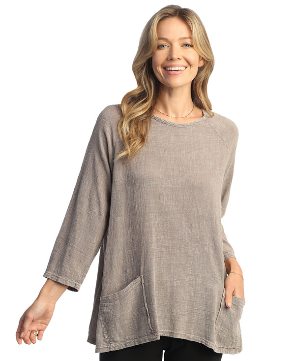 Mineral Washed Gauze Tunic With Pockets in Slate - M103-SLT - Sizes S & 2X Only!