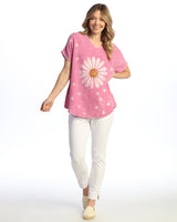 "Happy Days" Mineral Washed Gauze Short Sleeve Top - M104-1361