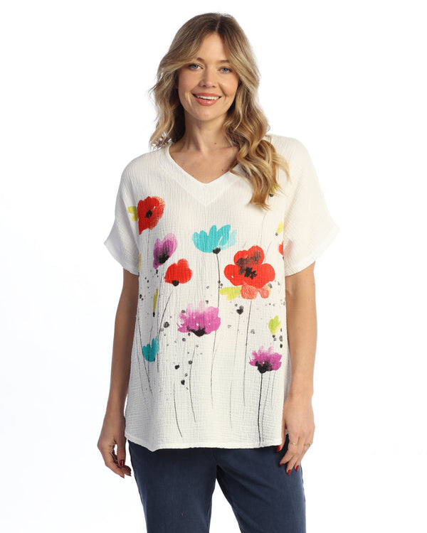 "Joyful" Mineral Washed Gauze Short Sleeve Top - M104-1578