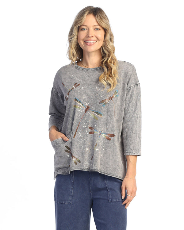 "Fairy Duet" Mineral Washed Drop Shoulder Top - M111-2043