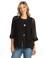 Mineral Washed Flounce Hem Mesh Cardigan - M116