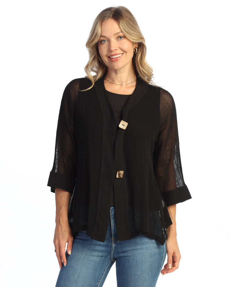 Mineral Washed Flounce Hem Mesh Cardigan - M116