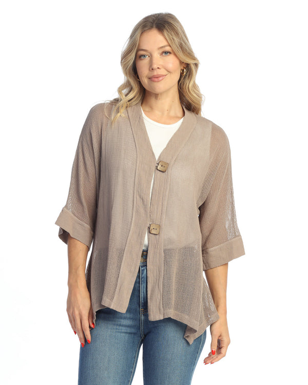 Mineral Washed Flounce Hem Mesh Cardigan - M116