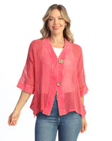 Mineral Washed Flounce Hem Mesh Cardigan - M116