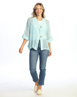 Mineral Washed Flounce Hem Mesh Cardigan - M116