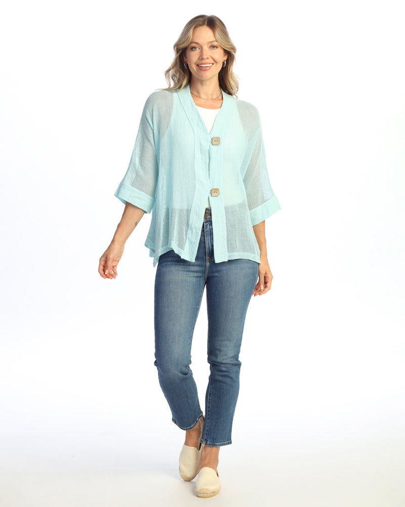 Mineral Washed Flounce Hem Mesh Cardigan - M116