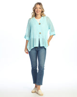 Mineral Washed Flounce Hem Mesh Cardigan - M116