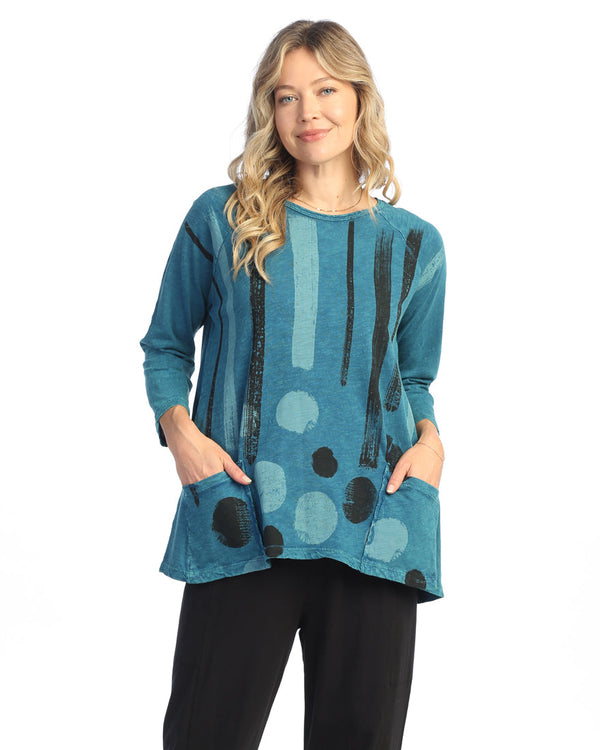 Jess & Jane "Drizzle" Mineral Washed Patch Pocket Tunic Top - M12-2032