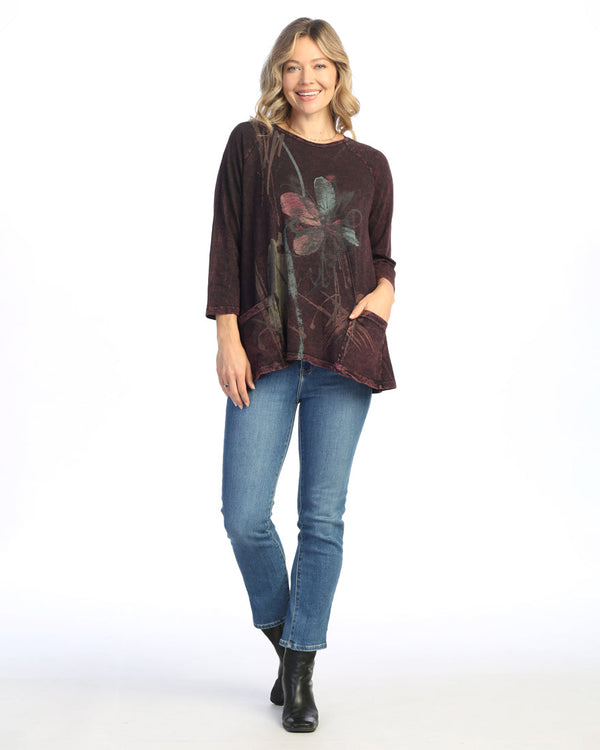 "Field Notes" Mineral Washed Patch Pocket Tunic Top - M12-2046 Wine