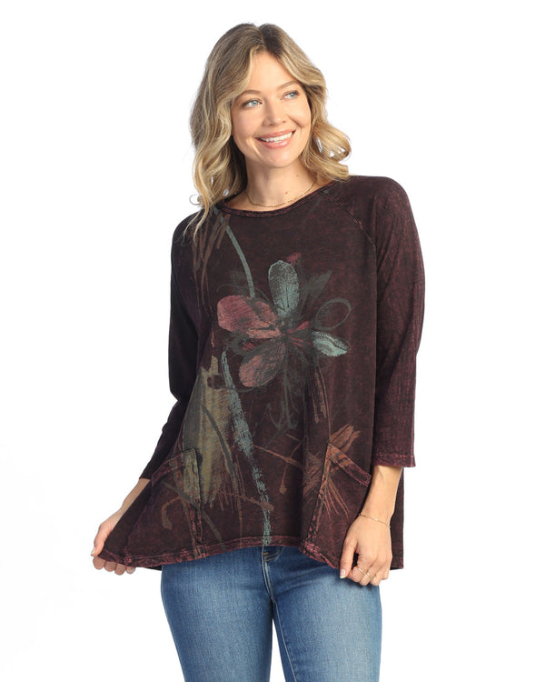 "Field Notes" Mineral Washed Patch Pocket Tunic Top - M12-2046 Wine