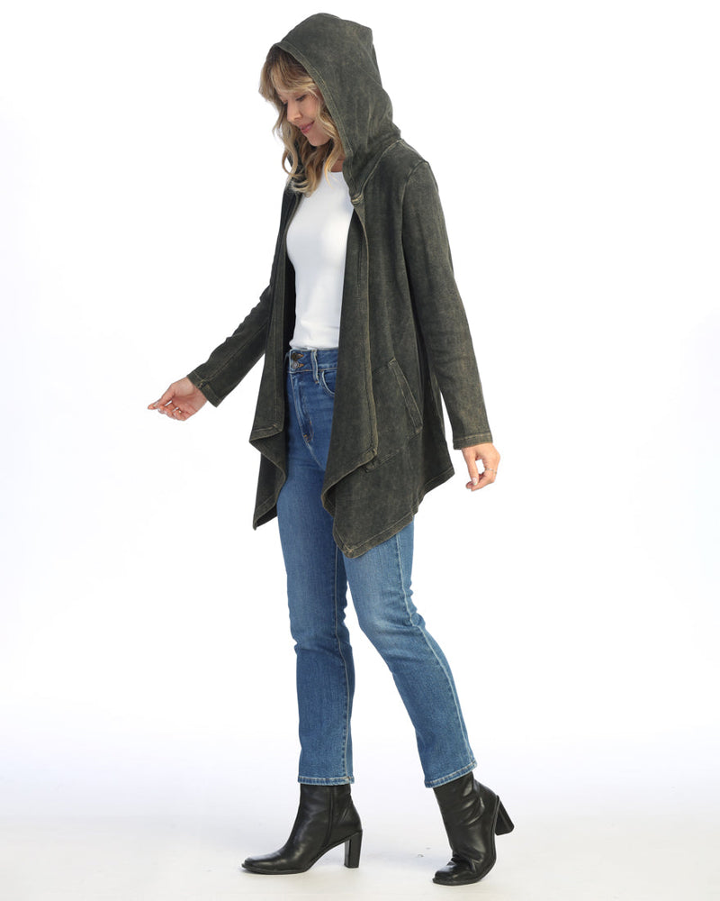 Jess & Jane Cascading Thermal Cardigan w/ Patch Pockets and Hood - M120