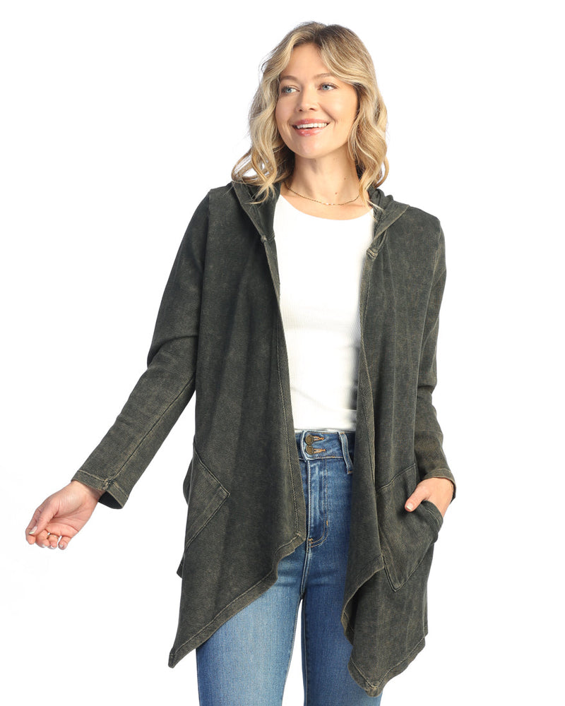 Jess & Jane Cascading Thermal Cardigan w/ Patch Pockets and Hood - M120