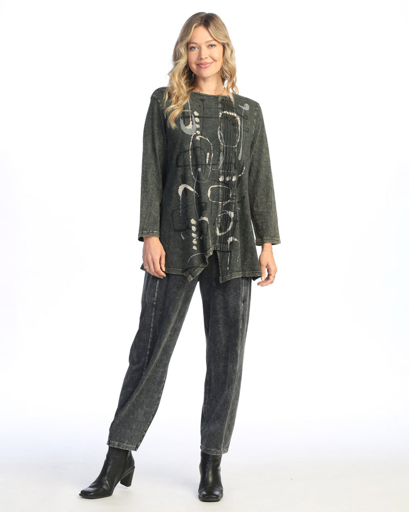 Jess & Jane "Rhythm" Mineral Washed Faux Wrap with Wavy Contrast Tunic Top - M122-2028