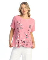 "Botanica" Mineral Washed Short Sleeve w/ Fat Rib Contrast and Pocket Tunic Top - M124-2096