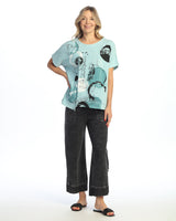 "Tempo" Mineral Washed Short Sleeve w/ Fat Rib Contrast and Pocket Tunic Top - M124-2100