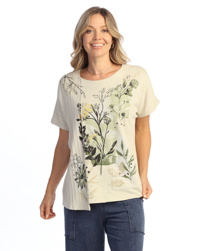 Mineral Washed Short Sleeve w/ Fat Rib Contrast and Pocket Tunic Top - M124