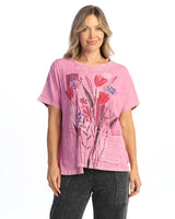 Mineral Washed Short Sleeve w/ Fat Rib Contrast and Pocket Tunic Top - M124