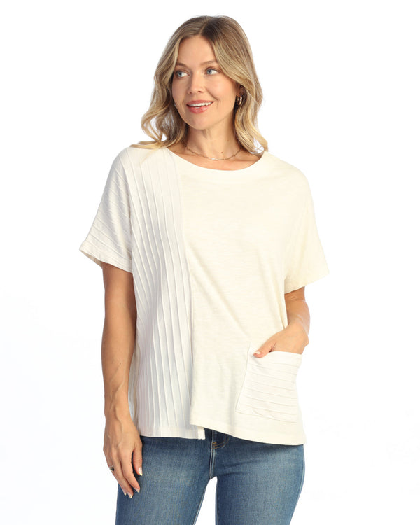 Mineral Washed Short Sleeve w/ Fat Rib Contrast and Pocket Tunic Top - M124