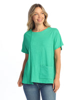 Mineral Washed Short Sleeve w/ Fat Rib Contrast and Pocket Tunic Top - M124