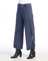 Mineral Washed Wide Leg Pant w/ Rib Contrast and Button Accent- M125