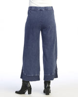 Mineral Washed Wide Leg Pant w/ Rib Contrast and Button Accent- M125